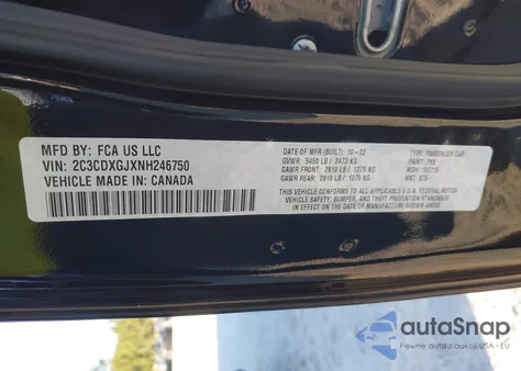 2022 Dodge Charger Scat Pack z USA, uszkodzony, nr VIN 2C3CDXGJXNH246750